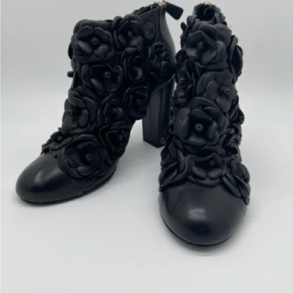 Authentic Chanel Camellia Leather Ankle boots